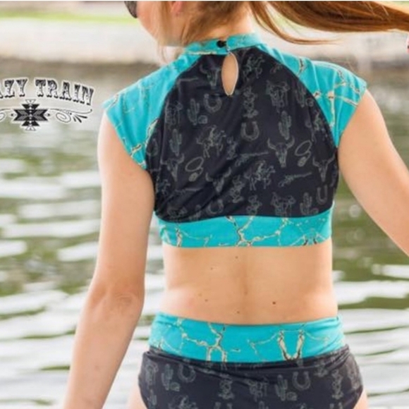 COPY - Crazy train womans swimwear top size womans medium Western design cowgirl - Picture 1 of 8